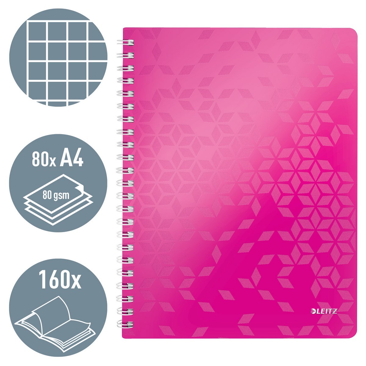 Cuaderno Leitz wow tamaño 21 x 297 cm (A4) cuadros 5 mm rosa
