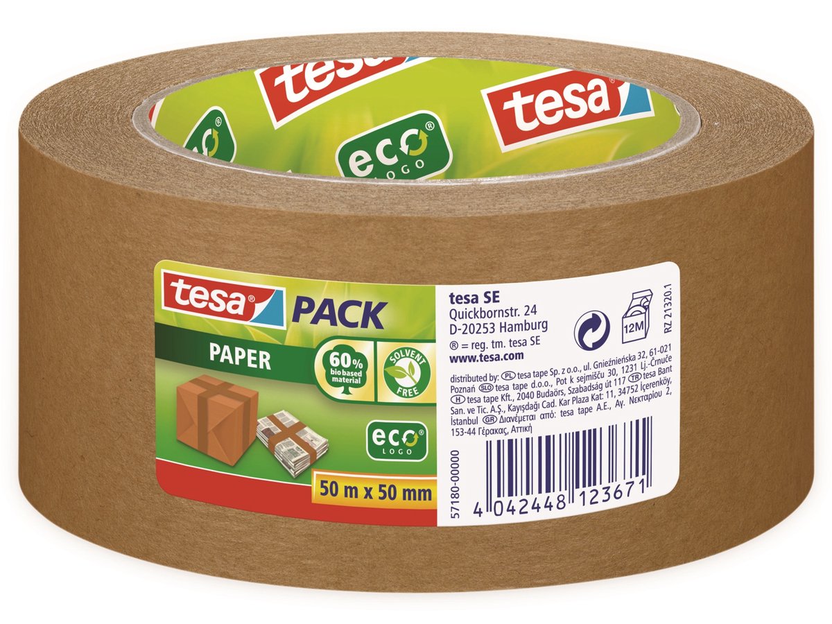 Papel ecotape tesapack 50mx50mm marrón resistente al desgarro
