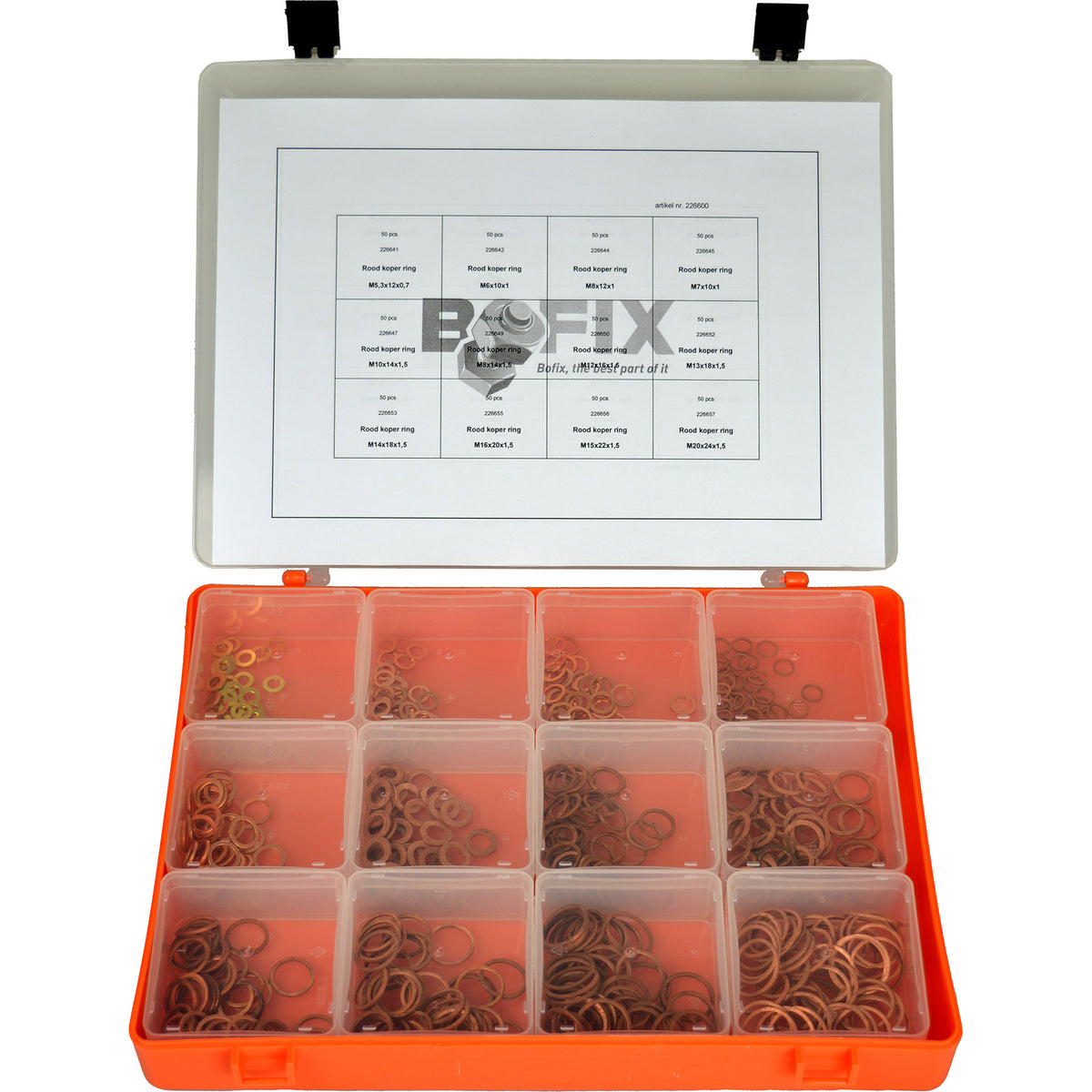 BOFIX 226600 Rango de cajas Anillos de cobre rojo de 12 compartimentos