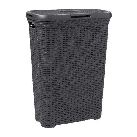 Cesto para la ropa sucia estilo Curver con tapa estilo ratán 40 litros antracita 45x26x62cm