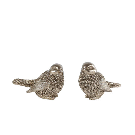 Escultura pájaro purpurina oro polystone 8x4,5x5cm