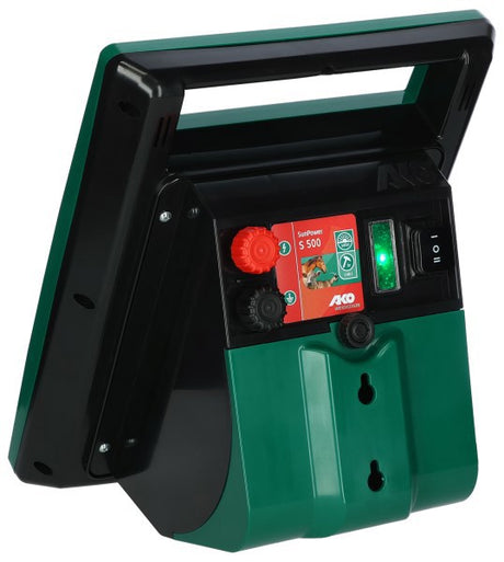 Energizador de cerca eléctrica sun power s500 de productos Ako con panel solar