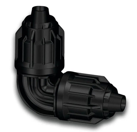 Productos rodilla 90 pp 16 mm unión rápida 6 bar manguera riego v negra