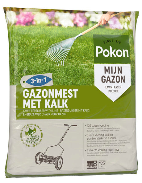 Productos pokon abono para césped con cal 3 en 1 para 125m2 8 4kg
