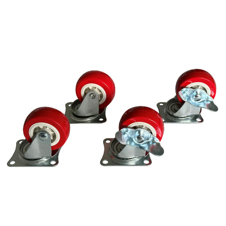 Mm productos juego de ruedas giratorias 2x giratorias más 2x giratorias con freno rojo 50