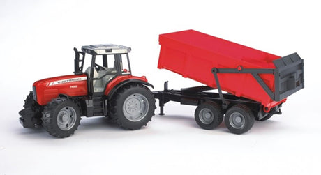 Tractor Bruder Massey Ferguson rojo 7480 con remolque