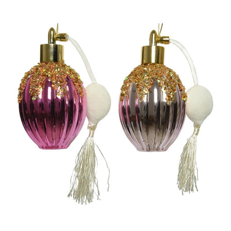 Decoris adorno navideño frasco de perfume 6,3x12cm rosa