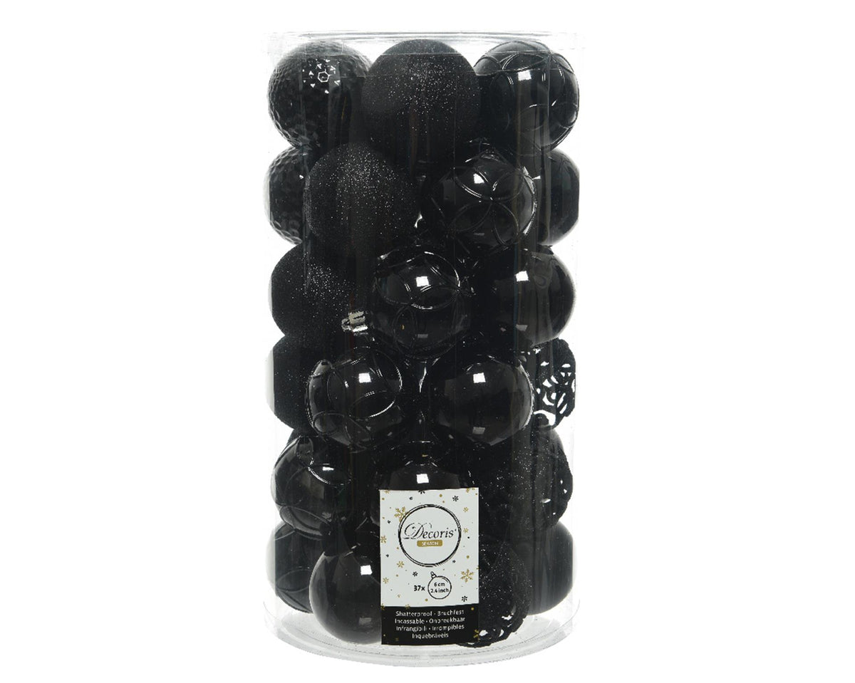 Juego de bolas navideñas Decoris ã˜ tubo de 6 cm de 37 piezas diseños surtidos negro