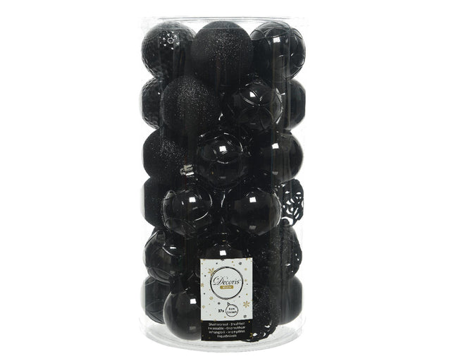 Juego de bolas navideñas Decoris ã˜ tubo de 6 cm de 37 piezas diseños surtidos negro