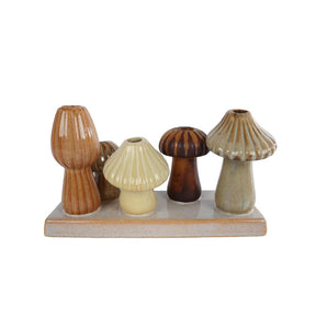 Jarrón seta crema marrón beige 19x7cm
