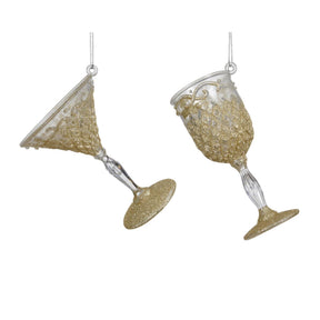 Decoris Colgante navideño copa de vino cóctel dorado 4,3x10x3,8cm 2 surtidos