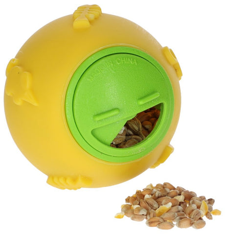 Bola de snack para pollos 7,5 cm amarilla.