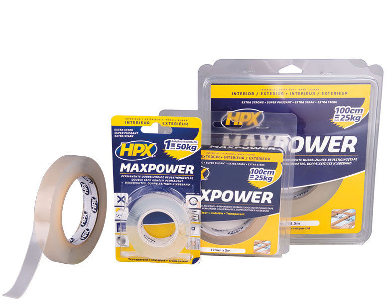 Productos hpx cinta adhesiva de doble cara maxpower transparente 19 mm x 5 m