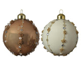 Juego de bolas navideñas decoradas Decoris de cristal, juego de 3 bolas de 8 cm de diámetro en colores blanco lana o marrón camel
