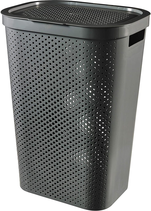 Cesto para la ropa sucia con tapa Curver Infinity Puntos reciclados - 60 l - antracita -