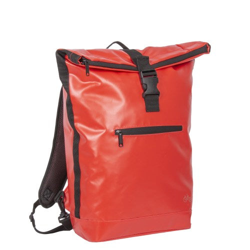 Mochila rolltop de carbono 22 litros roja con compartimento para portátil