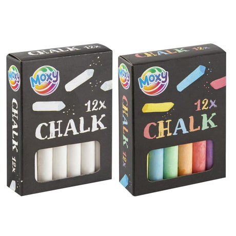 Tizas para pizarra Moxy 12 en caja, blancas o de colores