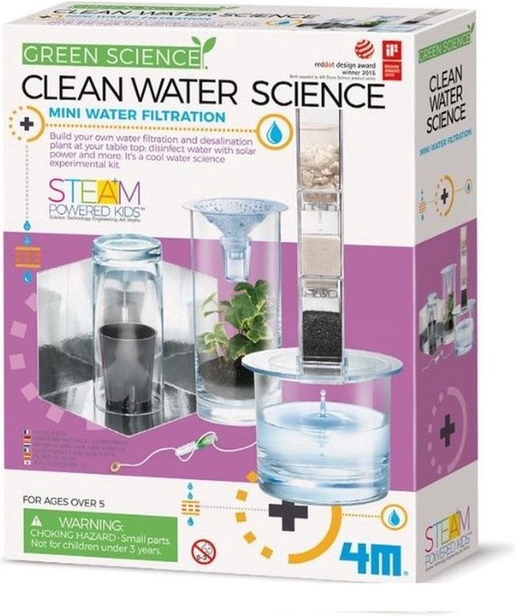 4m ciencia y juegos - crea tu propio filtro de agua - kit de construcción - kidzlabs - ciencia verde - 8+