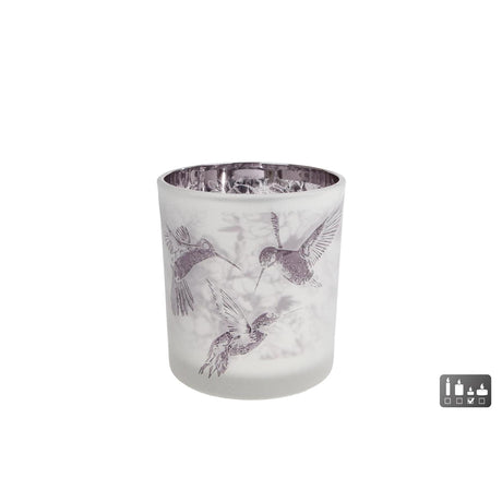 Cosydecor portavelas colibrí s blanco marrón cristal 7,5x7,5x8cm