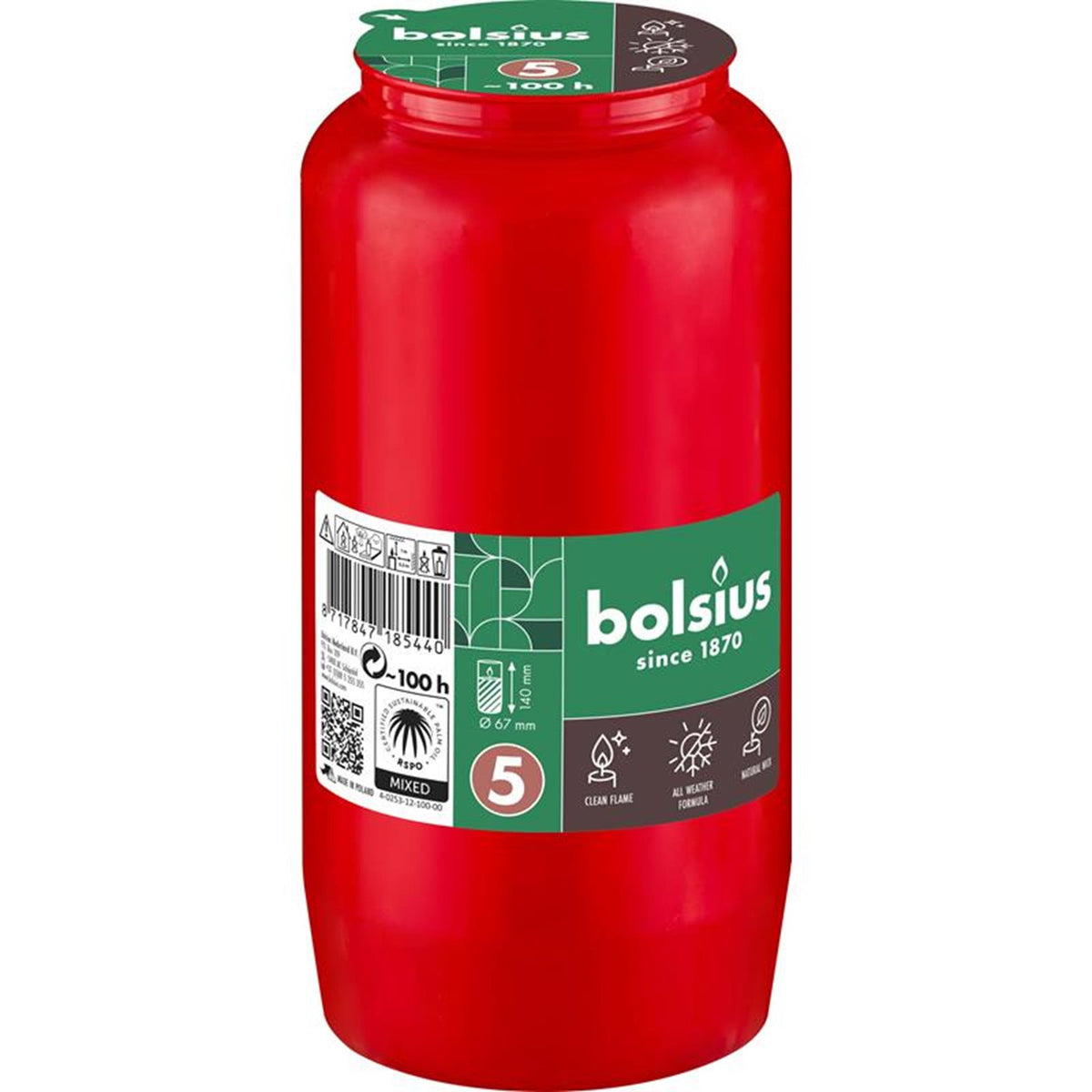 Lámpara de tumba Bolsius compo nº5 roja