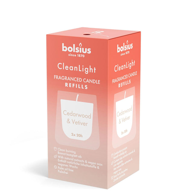 Bolsius fragancia clean light recambio 20h madera de cedro vetiver caja de 2 piezas
