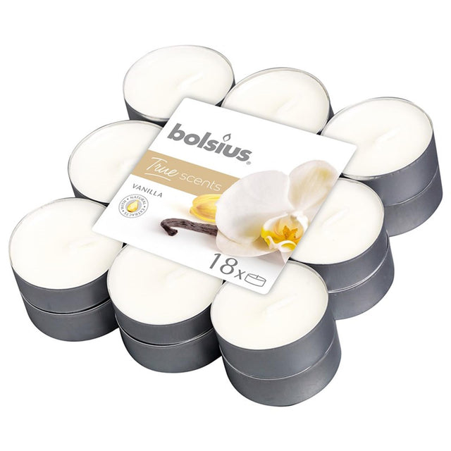 Bolsius true fragrances velas de té perfumadas vainilla 4 horas 18 piezas