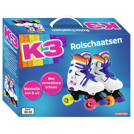 K3 - patines - talla 30 33 - ajustable en 4 tallas - con tope - blanco - arcoiris - con ruedas en 4 colores