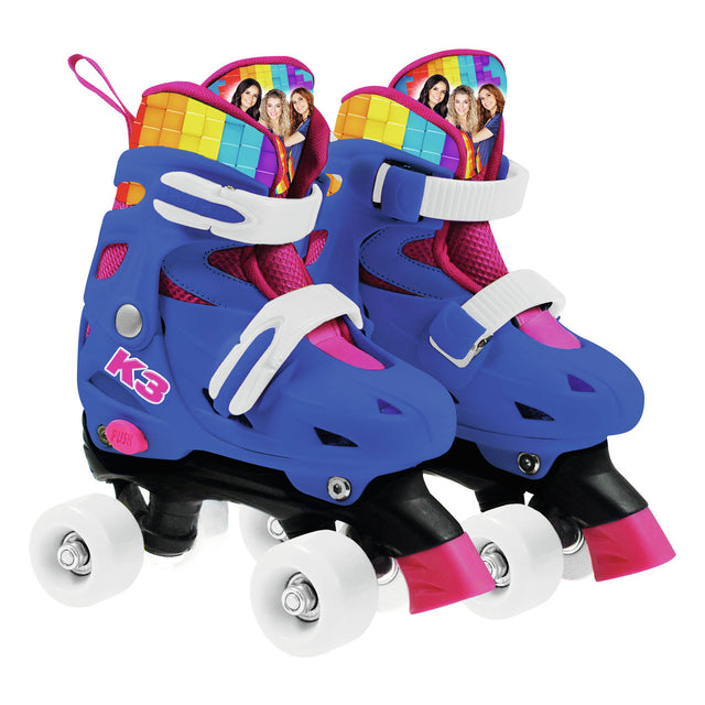 K3 - patines - talla 34 37 - ajustable en 4 tallas - con tope - blanco - arcoiris - con ruedas en 4 colores