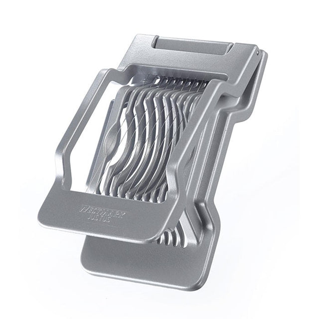 Westmark Cortador de huevos para rodajas redondas y ovaladas, alambres de corte de acero inoxidable tensados individualmente, acero inoxidable de aluminio, justus, gris, 10402260