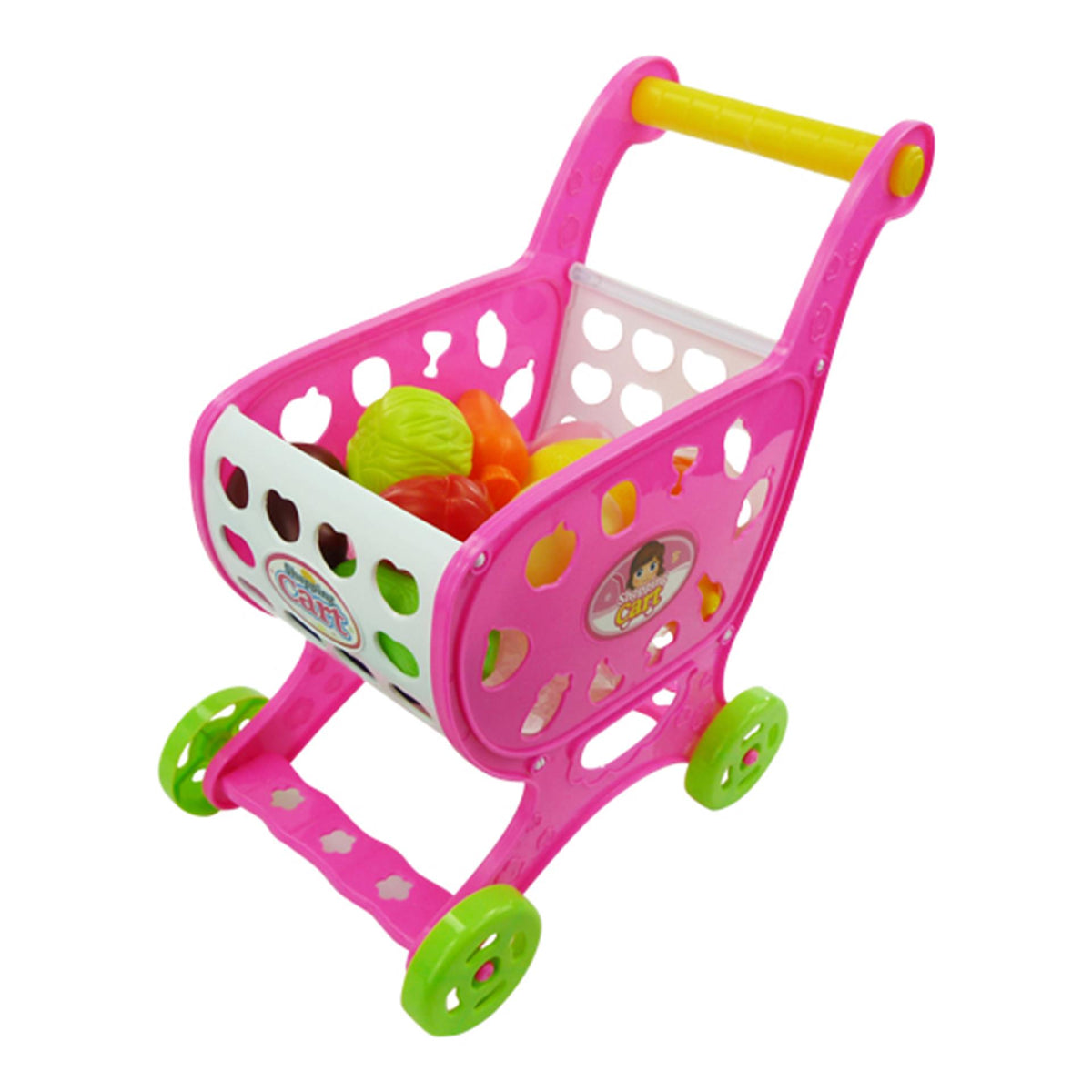 Carro de compras Aro con 12 tipos de comestibles. rosa o azul