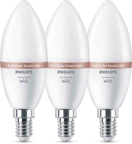Philips led philips smart led kaarslamp 3-pack - slimme led verlichting - gekleurd en wit licht - 470 lumen - e14 - 40w - mat - 3 stuks