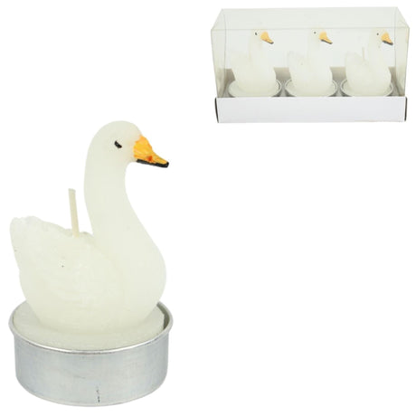 Juego de 3 velas de té cisne blanco 6,5 cm