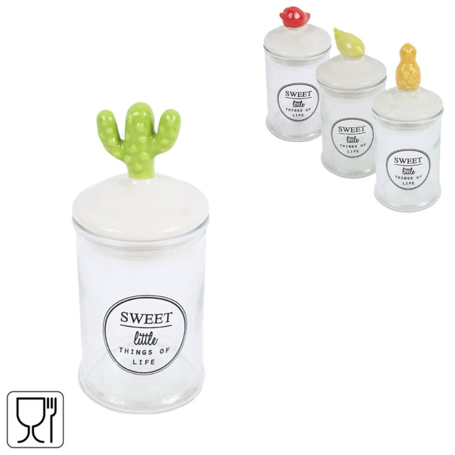 Tarro de almacenamiento dulce vidrio 13cm 4 surtidos