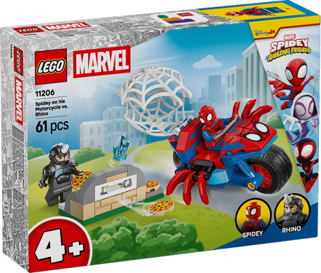 Lego marvel - spidey en su motocicleta vs. juguetes de construcción rinoceronte (11206)