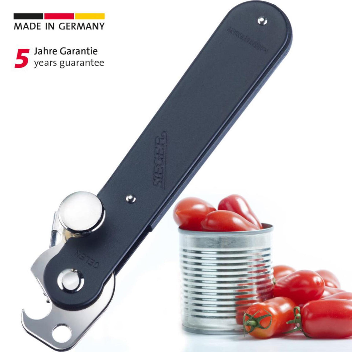 Abrelatas Westmark con palanca y abrebotellas, longitud: 14,9 cm, acero, sieger original, negro plateado, 11212270