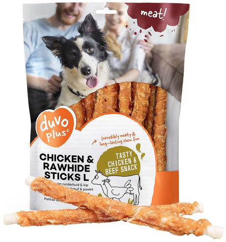 ¡Duvo más carne! snack de pollo en palitos de cuero crudo para perros l-25cm-1kg