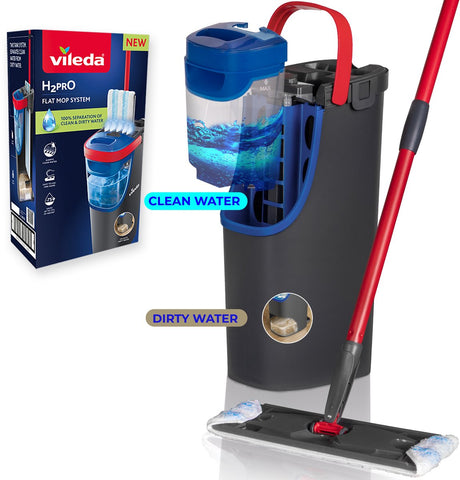 Sistema de fregado Vileda h2pro flatmop con cubo y mango - 2 depósitos de agua separados - agua siempre limpia