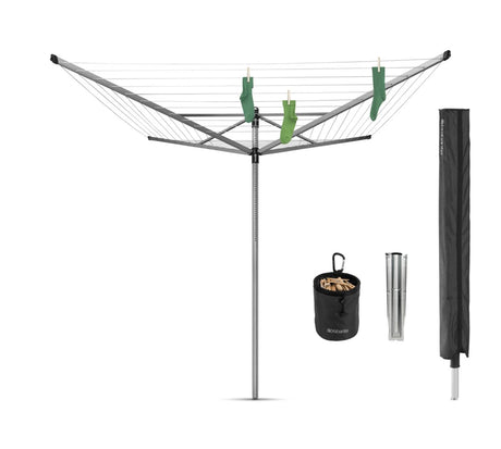 Brabantia secadora de ropa lift-o-matic advanced - 60 m - con anclaje metálico al suelo - funda protectora y bolsa para pinzas - gris metalizado