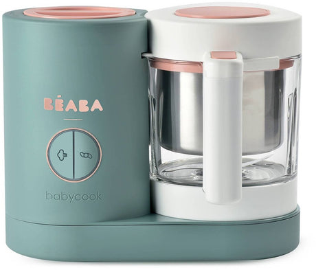 Cocedor de vapor Béaba babycook neo - Preparador de comida para bebés 4 en 1 con bol de cristal de 1250 ml - Cesta de vapor de acero inoxidable de 1000 ml - Disco de diamante sabatier para cada textura - 50% más eficiente en agua y energía - verde
