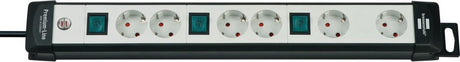 Brennerstuhl regleta tecnología premium-line 6 tomas negro gris claro 3m h05vv-f 3g1.5 2 tomas conmutables especialmente dispuestas para enchufes adaptadores