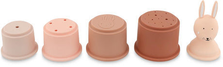 Trixie maceteros apilables - 5 piezas - mrs. conejo - juguetes de baño de silicona - vasos apilables y vertedores - a partir de 6 meses