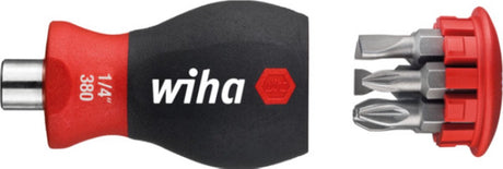 Destornillador Wiha con cargador de puntas magnético ranurado, pozidriv con 6 puntas, rechoncho, 1 4 - 33764