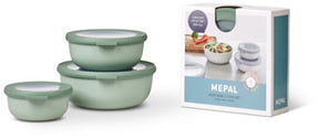 Mepal - juego de cajas de almacenamiento de alimentos cirqula con cuencos múltiples - 350 + 750 + 1250 ml - redondo - salvia nórdica