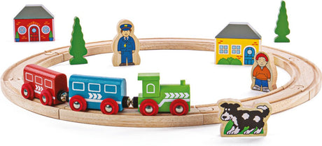 Bigjigs set básico de vías de tren de madera - - 20 piezas - con rieles, tren y figuras
