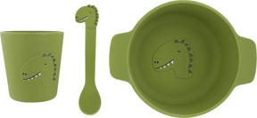Trixie set de comida para bebé de silicona Mr. Dino - regalo de maternidad perfecto - regalo de baby shower - set con cuchara, taza y cuenco.