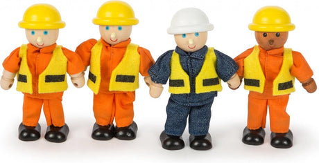 Juego de 4 figuras de trabajadores de la construcción de madera Tidlo.