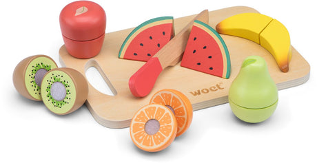 Woet ® houten snijset fruit - speelset met snijplank en snijfruit - educatief speelgoedeten - rollenspel keukenspeelgoed - vanaf 2 jaar