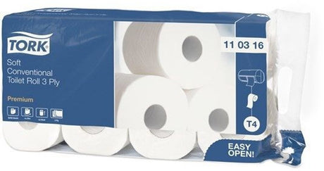 Tork 8 piezas de papel higiénico (110316.1) tradicional blanco de 3 capas premium paquete de 8 rollos 250 hojas (7310791114828)