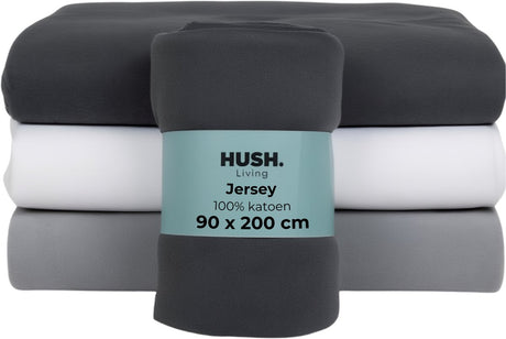 Hush. living hush living - hoeslaken jersey - 100% katoen - 160 grms - kreukvrij en strijkvrij - rekbaar - lekker warm - 90x200+30cm - antraciet