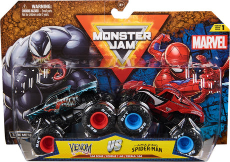 Monster jam marvel - vemon vs. de amazing spide-man metale trucks - schaal van 1:64
